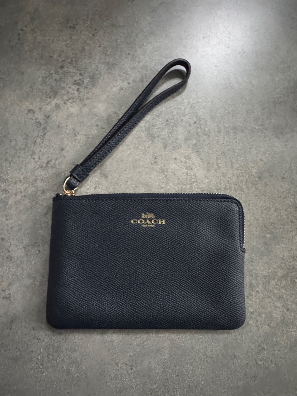 Coach Black Leather Wristlet with Gold Logo